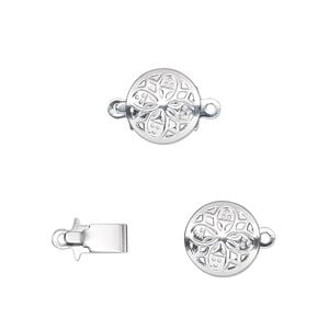 Clasp tab 1pkg10 silver-plated, 10mm round, brass 1-strand