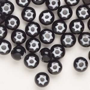 Seed bead, Preciosa Ornela Czech glass, pkg/20g, #32 cornelian star rocaille, opaque black and white, (23798).