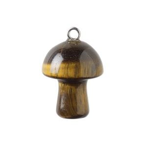 Drop 1pkg1, imitation rhodium-plated brass and tigereye (natural), 20x15mm hand-carved 3D mushroom