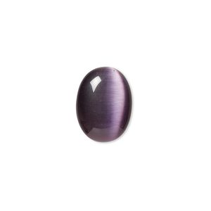Cabochon, cat's eye glass (fiber optic glass), purple, 16x12mm calibrated oval, quality grade. Sold per pkg of 8.