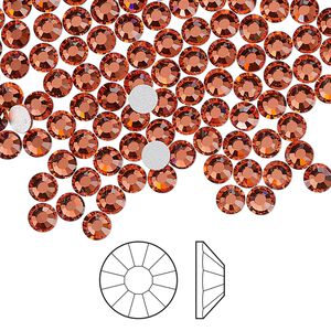 Flat back 144pk padparadscha foil back, Preciosa Viva 12&reg; Czech crystal rhinestone 3.8-4mm chaton rose round SS16