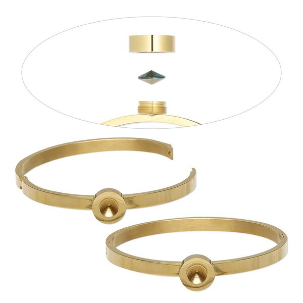 Bracelet, Almost Instant Jewelry&reg;, hinged bangle, gold-finished stainless steel, 6mm wide with SS39 rivoli bezel setting, 7-1/2 inches. Sold individually. image number 0