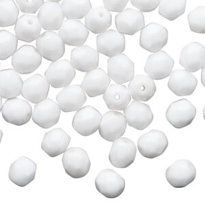 Bead 1pkg60 Czech fire-polished glass, 6mm faceted round, opaque white