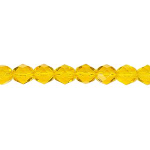 Bead, Czech fire-polished glass, translucent yellow, 6mm faceted round. Sold per pkg of 1,200 (1 mass).