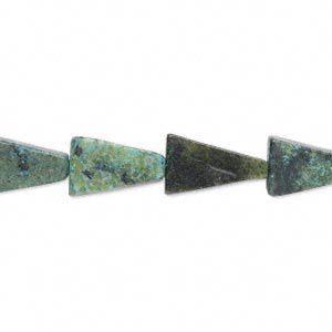 Bead, yellow "turquoise" (dyed), natural, 12x7mm-13x8mm trapezoid, C grade, Mohs hardness 2-1/2 to 6. Sold per 15" to 16" strand.