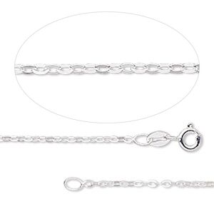 Chain 1pkg1 sterling silver cable, 1.5mm flat / springring clasp, Gossamer&trade; 18 inch