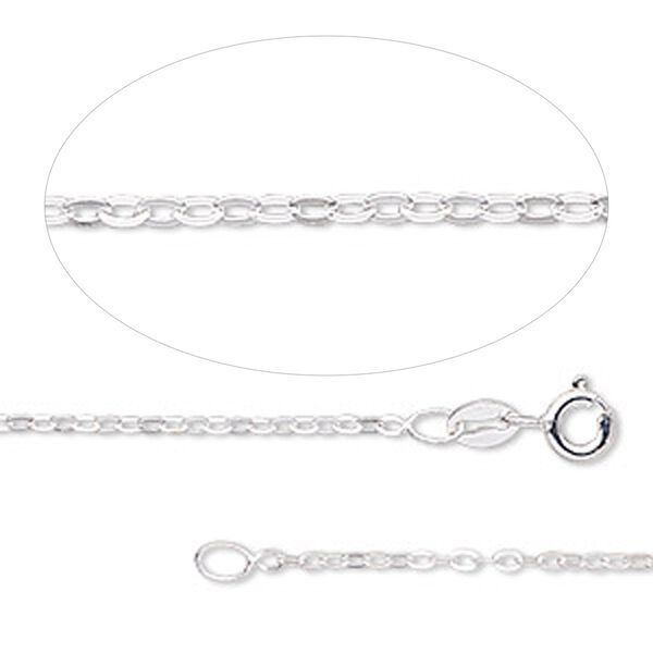 Chain 1pkg1 sterling silver cable, 1.5mm flat / springring clasp, Gossamer&trade; 18 inch image number 0