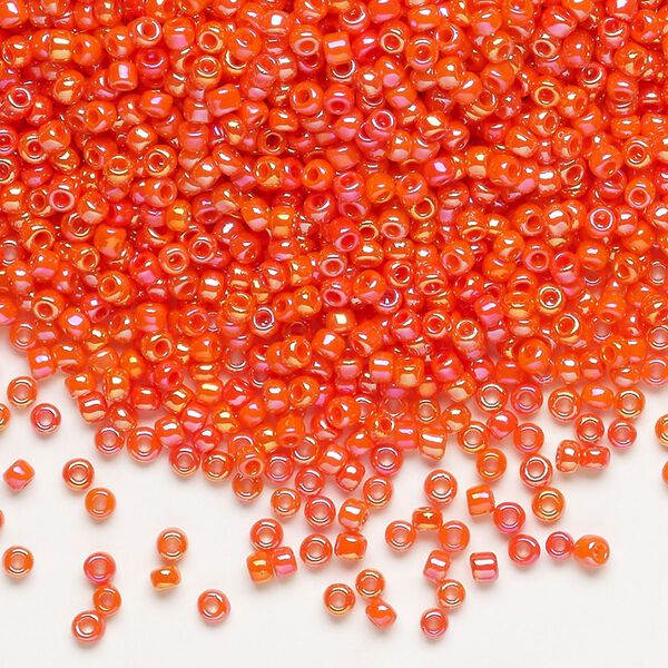 Seed bead, Dyna-Mites&trade;, glass, pkg/1/2kg, #11 round, opaque rainbow orange, (734R 11/0 RR). image number 0