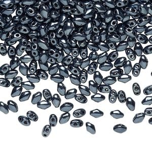 Bead, Preciosa Mini Twin&trade;, Mini Pressed Twin, Czech pressed glass, opaque shiny black, 4x2.5mm oval with (2) 0.7mm holes. Sold per 250-gram pkg.