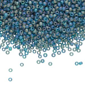 Seed bead, TOHO BEADS&reg;, glass, pkg/7.5g, #11 round, translucent rainbow frosted teal (TR-11-167BDF).