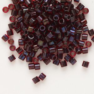 Seed bead, Delica&reg;, glass, pkg/7.5g, #8 round, translucent garnet-lined luster ruby (DBL-0297).