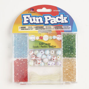 Bead mix kit 1pkg320, acrylic, mixed colors, 6mm round with cross design and 9mm faceted round.