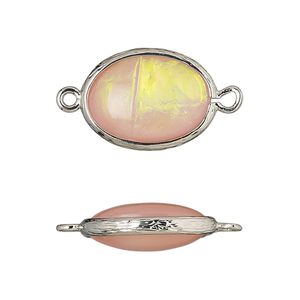 Link, Opalized Ice&trade;, "opal" (resin) and imitation rhodium-finished brass, opaque light pink, 20x15mm double-sided oval. Sold per pkg of 4.
