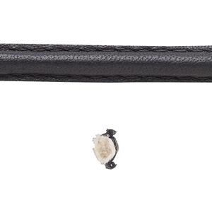 Cord, leather and cotton (dyed), black, 7-8mm double-stitched flat. Sold per 5-yard section.