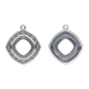 Drop, Almost Instant Jewelry&reg;, antiqued sterling silver, 17.5mm rounded diamond with 10mm cushion setting and flower design with open back. Sold individually.