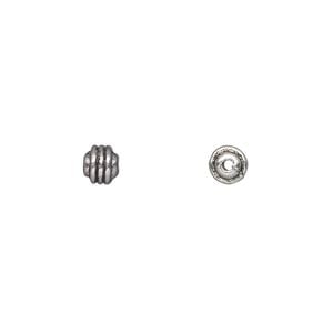 Bead 1pkg50 silver-plated "pewter", 5x4mm corrugated rondelle, antique