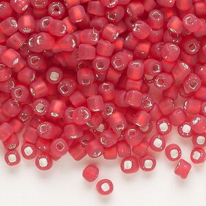 Seed bead, Dyna-Mites&trade;, glass, silver-lined translucent matte red, #6 round with square hole. Sold per 40-gram pkg.