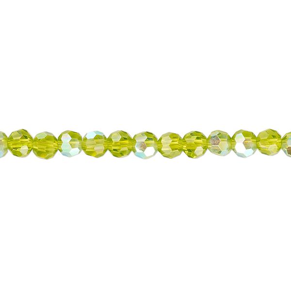 Bead 1pk 32 facets translucent peridot green AB, Celestial Crystal&reg; 4mm round 15.5-16 inch image number 0