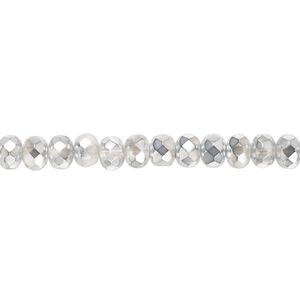 Bead, Czech fire-polished glass, metallic chrome, 5x4mm faceted rondelle. Sold per 15-1/2" to 16" strand.