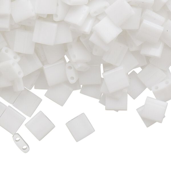 Seed bead, TILA&reg;, glass, pkg/10g, 5mm full tila square, opaque white, (TL-402). image number 0