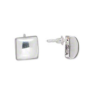 Earring, sterling silver, 10mm square. Sold per pair.