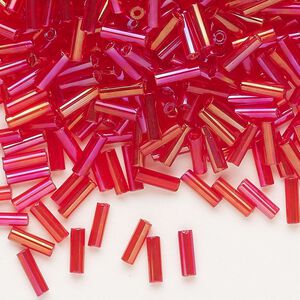 Bead, Preciosa Ornela Czech glass, bugle bead, pkg/500g, 1/4 inch, rainbow translucent red, (91070).