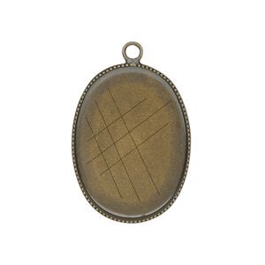 Drop, antiqued brass, 26x19mm oval with beaded edge and 25x18mm oval bezel cup setting. Sold per pkg of 6.