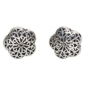Bead 1pkg2 silver-finished "pewter", 18mm flower / cutout, antique