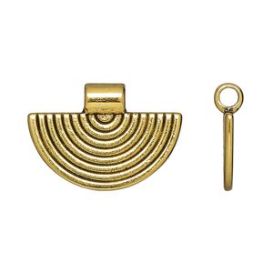 Pendant, slide, antique gold-finished "pewter", 25x17.5mm double-sided fan with line design, 3mm inside diameter. Sold per pkg of 10.