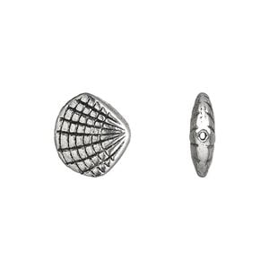 Bead 1pkg10 silver-plated "pewter", 14x12mm shell, antique