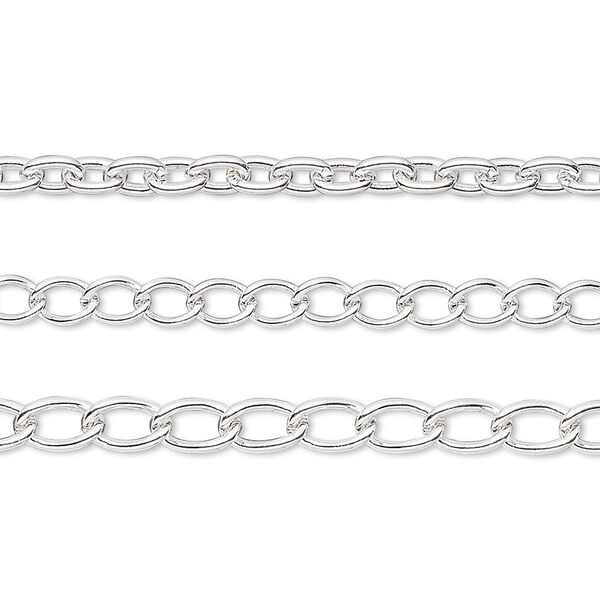 Chain mix 1pkg3 silver-plated cable, 3.3mm / 3.5mm / 4mm, brass / steel 8 inch unfinished image number 0