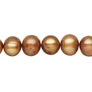 Freshwater pearl 1pkg1, semi-round, 15 inch golden copper 9-11mm cultured