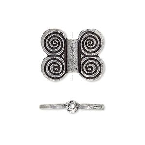 Bead 1pkg2 silver-plated, 19x16mm butterfly / 2sided, white brass antique