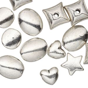 Bead mix 1pkg25 silver-plated "pewter", 8x9mm-14x11mm mixed shape, antique