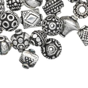 Bead cap mix 1pkg100 silver-plated, 8x5mm-15x10mm mixed shape, copper antique