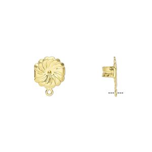 Earnut 1pkg2 sterling silver, 9.5mm daisy round / closed loop, gold-finished 1 pair
