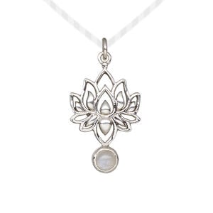 Drop 1pkg1, antiqued sterling silver and rainbow moonstone (natural), 22.5x14.5mm lotus