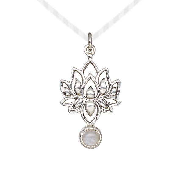 Drop 1pkg1, antiqued sterling silver and rainbow moonstone (natural), 22.5x14.5mm lotus image number 0