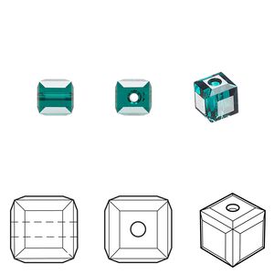 Bead 144pk emerald, Swarovski&reg; 6mm cube 5601