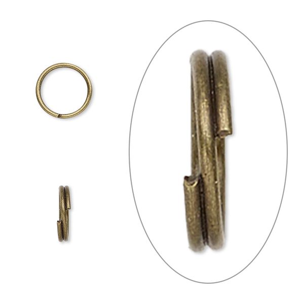 Split ring 1pkg100 brass-finished, 8mm round, 6.6mm inside diameter / steel / antique image number 0
