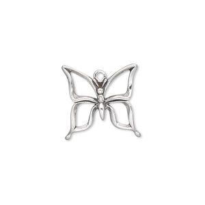 Charm, antiqued sterling silver, 16.5x16mm single-sided butterfly with open wings. Sold individually.