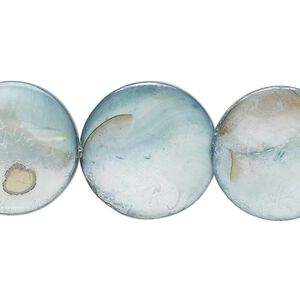 Mother-of-pearl shell 1pkg1, puffed flat round bead 15 inch dark teal AB 19-20mm