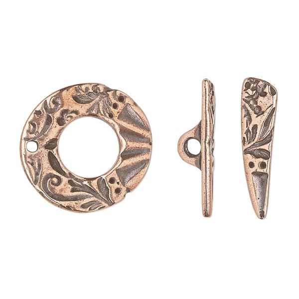 Clasp toggle 1pkg10 copper-plated pewter (tin alloy), 19.5x19mm 2-sided ring, antique TierraCast&reg; 1-strand image number 0