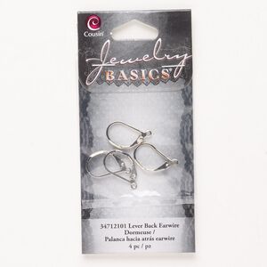 Leverback, brass, pkg/2 pairs, silver finish, 17mm with open loop.