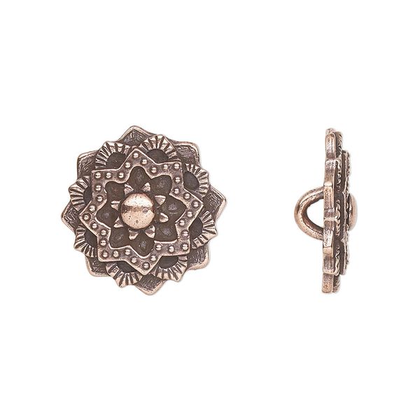 Button, TierraCast&reg;, antique copper-plated pewter (tin-based alloy), 17.5mm mandala with hidden closed loop. Sold per pkg of 20. image number 0