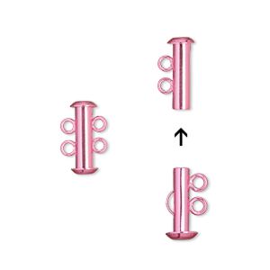Clasp slide lock 1pkg2, 16.5x6mm tube, brass / electrocoated pink 2-strand