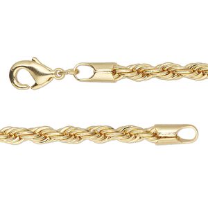 Chain 1pkg1 rope, 4mm / lobster claw clasp, gold-finished brass 24 inch