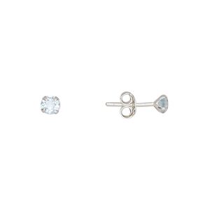 Earstud, Create Compliments&reg;, sterling silver and topaz (irradiated), 4mm round. Sold per pair.