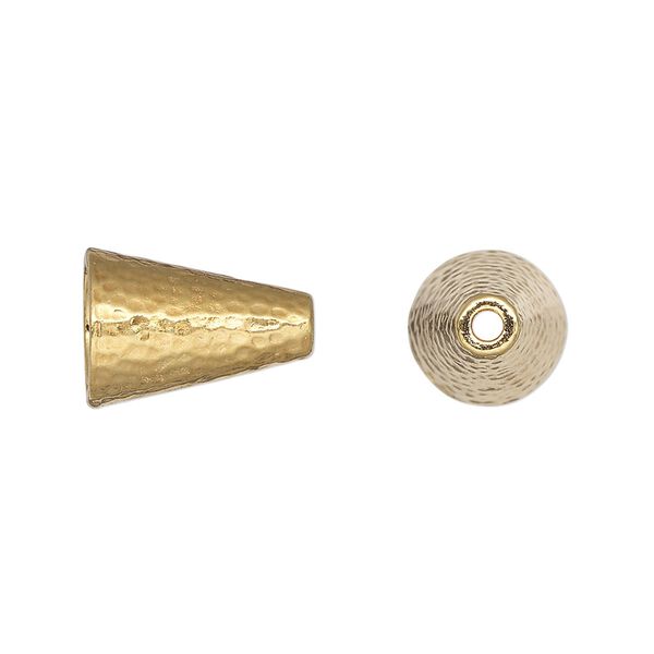 Cone, TierraCast&reg;, "Hammertone" collection, gold-plated pewter (tin-based alloy), 15x10mm with hammered design, 7.2mm inside diameter. Sold per pkg of 10. image number 0
