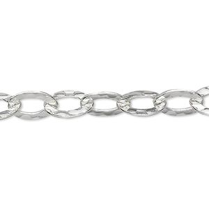 Chain 1pkg1 sterling silver cable, 7.5mm hammered, 5 foot unfinished